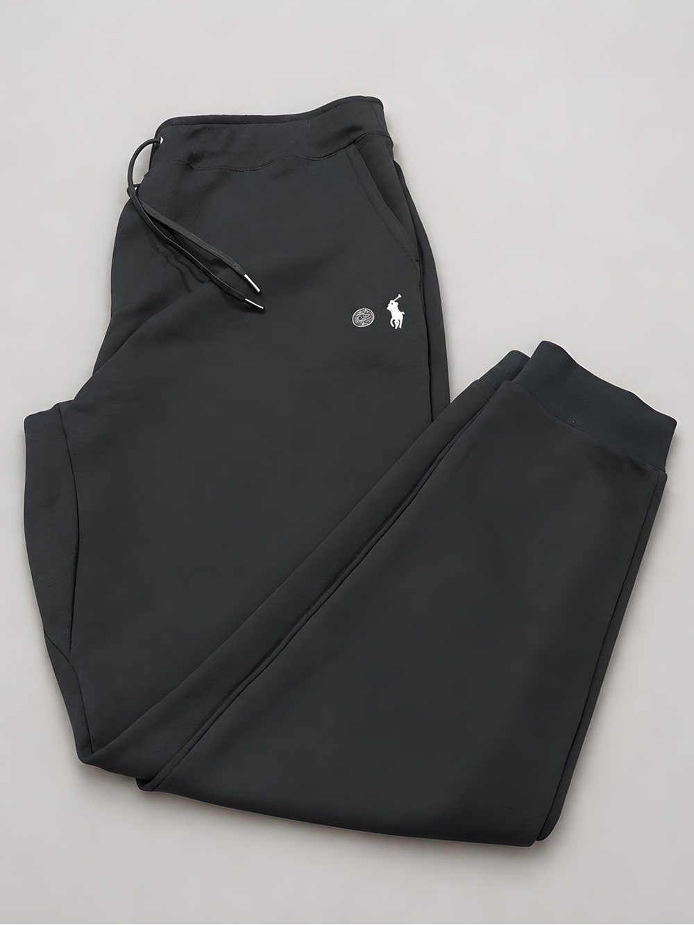 Ralph Lauren Black Slim Drawstring Joggers with White Polo Logo